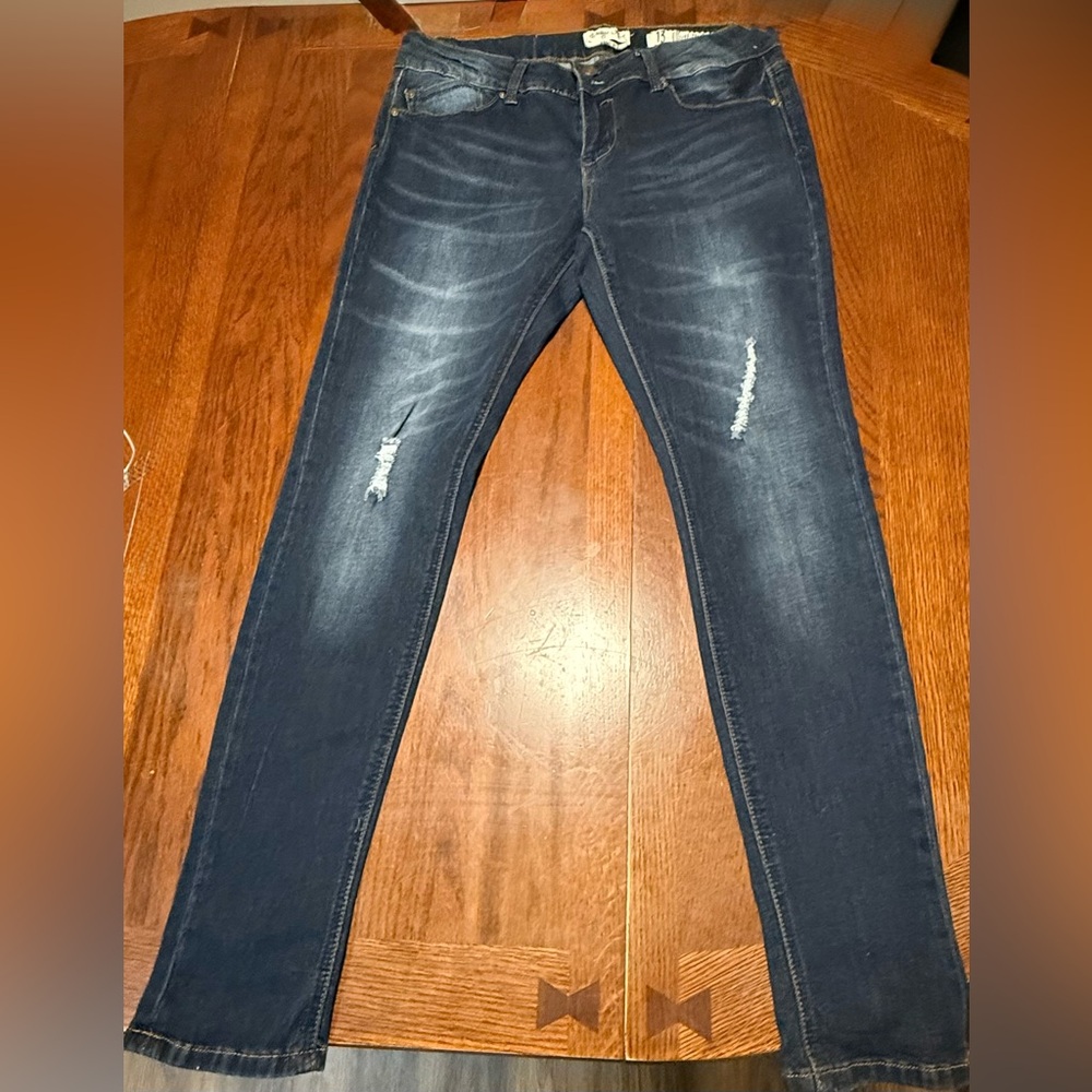Indigo Rein brand, Dark Blue Distressed Skinny Jeans, Teen girl size 13